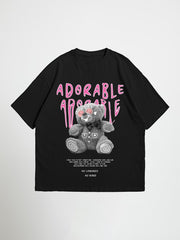 Front view of Adorable oversized black graphic t-shirt with cute teddy bear print Attire Essentials