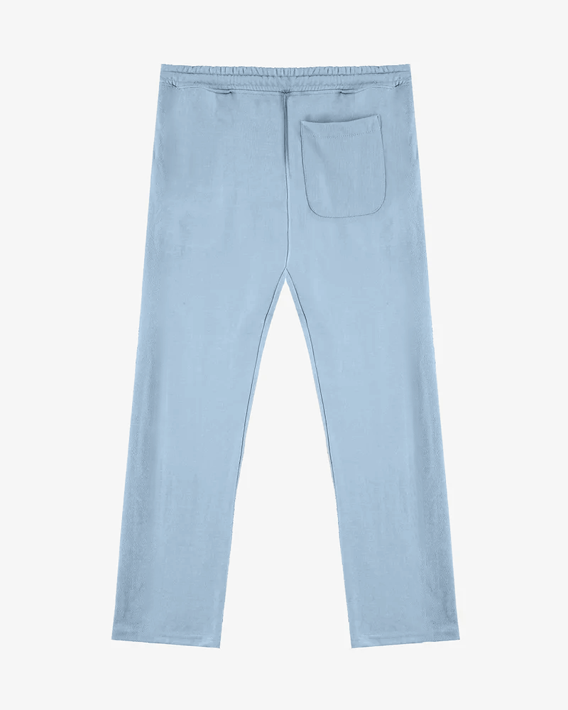 back side of Light blue trouser on a white background