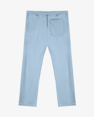 back side of Light blue trouser on a white background