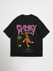 Front view of Funky Funky oversized Black graphic t-shirt with bear print Attire Essentials