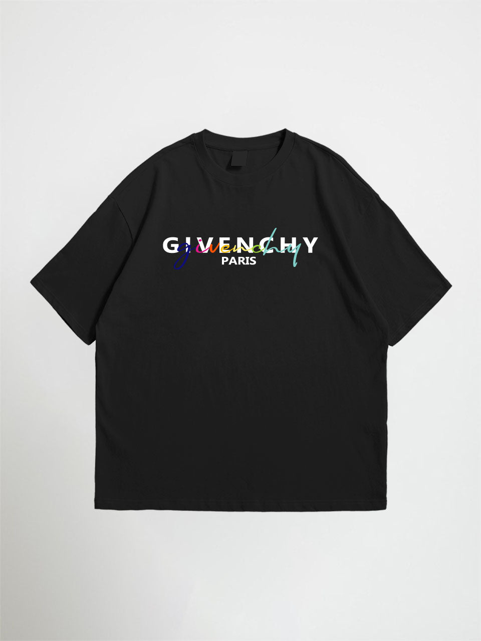 Black givenchy oversized graphic t-shirt with Givenchy logo on a white background