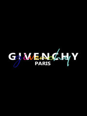 Givenchy logo with colorful 'givenchy' text on a black background