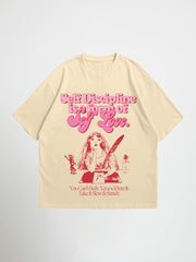Beige in love with my self oversized graphic  t-shirt with pink and red graphic design and text on a light gray background