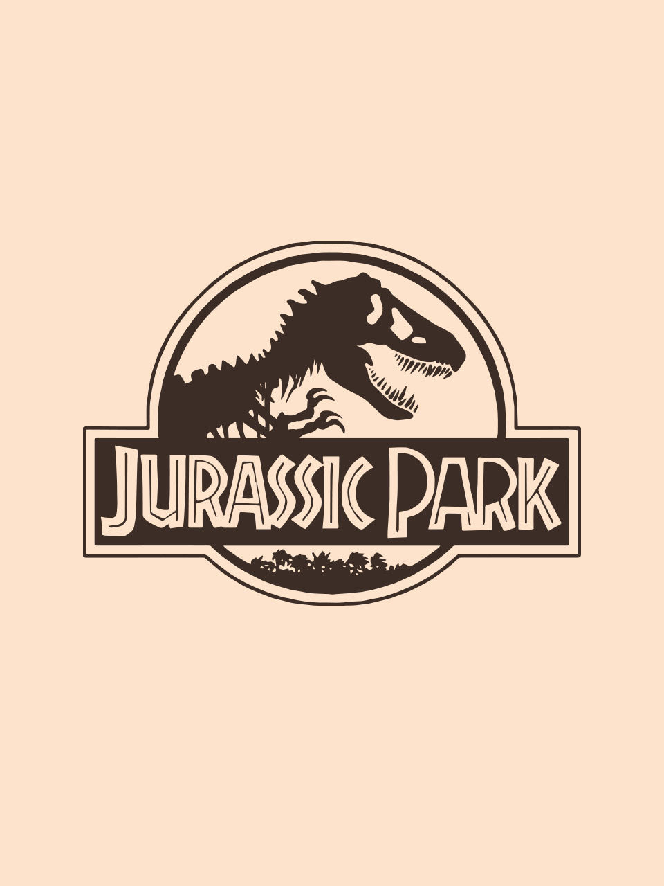 Jurassic Park logo with a dinosaur silhouette on a beige background
