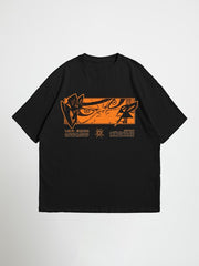 Black naruto awakening oversized graphic t-shirt with orange graphic design on a white background