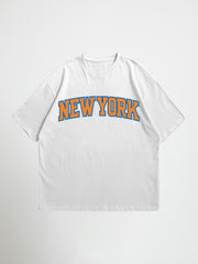 White newyork oversized graphic t-shirt with 'New York' text on a white background