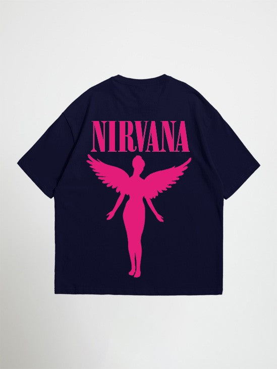 blue nirvana oversized graphic t shirt on white background 