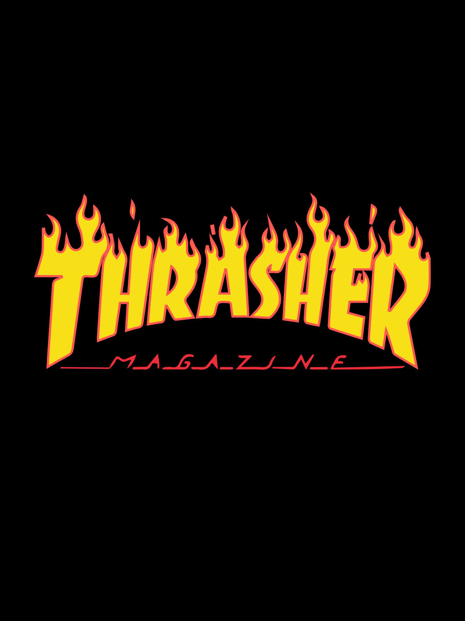 Thrasher Magazine logo with flames on a black background